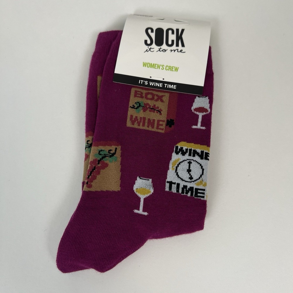 Sock It To Me Womens Crew Socks It's Wine Time Fun Novelty Socks NWT